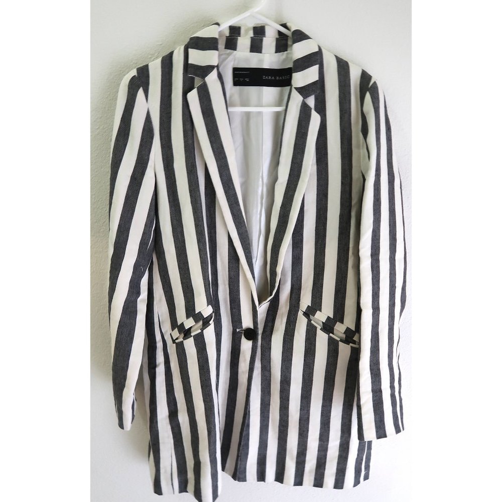 Zara Black and White Striped Blazer Coat